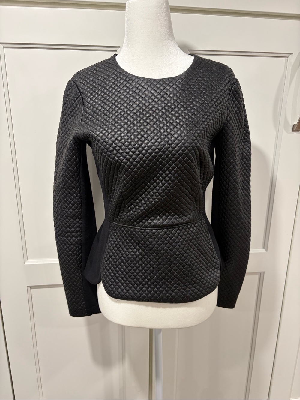 BCBGMaxAzria Quilted Black Peplum Top
